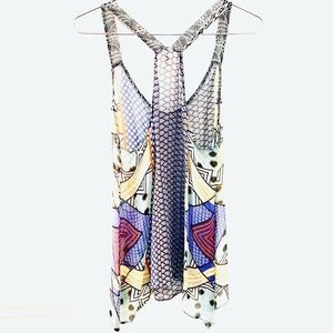 LANGUAGE Silk Geomatic Sheer Tank, multi color